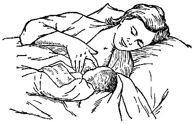 Рис. 10. Положение 'лежа' при кормлении ребенка в первые дни после родов