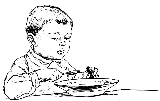 Рис. 26. Ребенок ест самостоятельно.